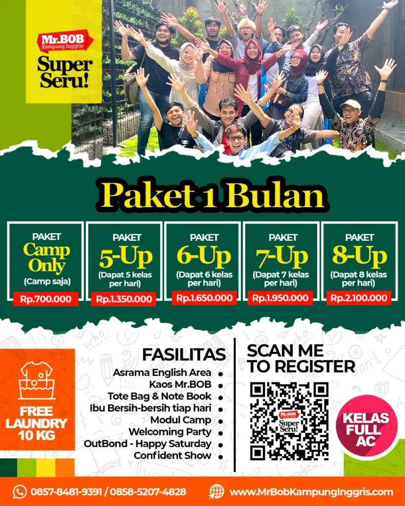 Paket Kursus 1 Bulan 2023-2024 - Mr. BOB Kampung Inggris